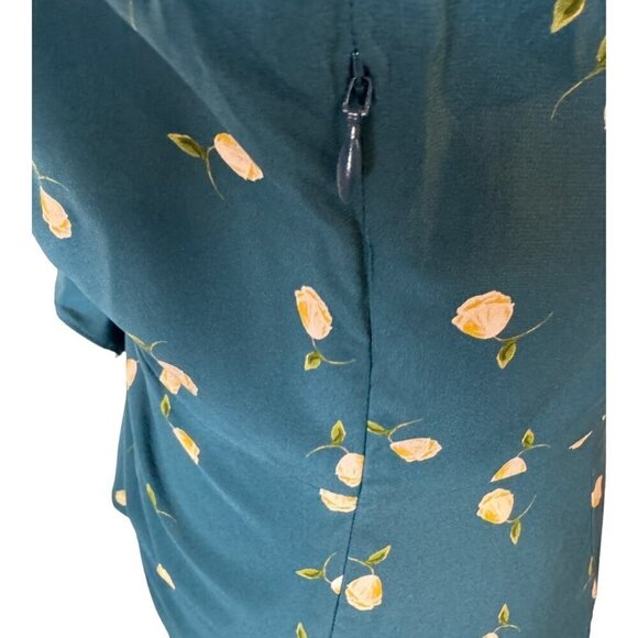 Intermix Dress Women 6 Teal Blue Adrienne Floral Silk Ruched Ruffle Mini Sheath - Picture 10 of 12